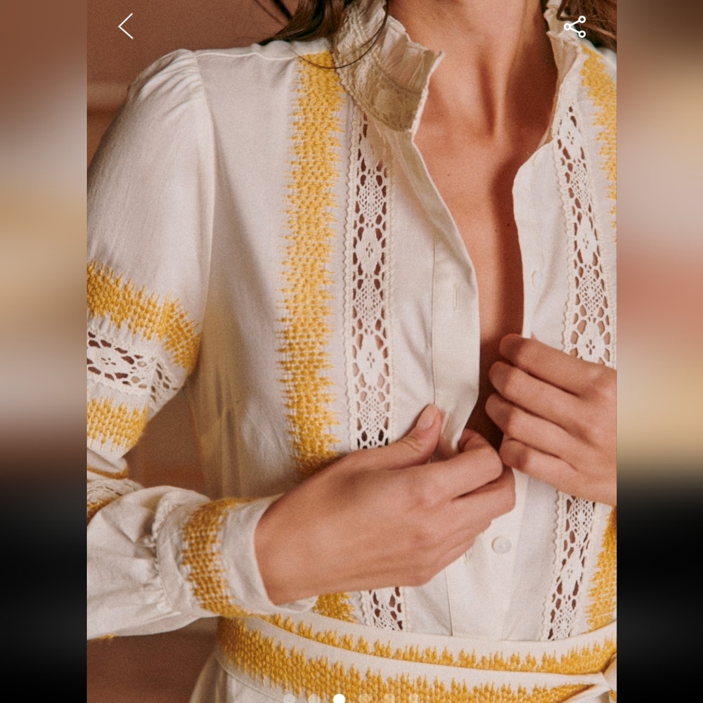 Sezane Elodie Ecru and Yellow Long Sleeve Midi Dress - Picture 3 of 7
